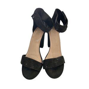 De Blossom Celina-16 women size 8 black sparkle ankle Strap Heel Sandals shoes